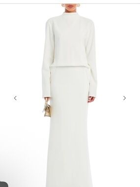 Seroya ANGEL GOWN Small White Maxi Drape Long Sleeve Dress Small